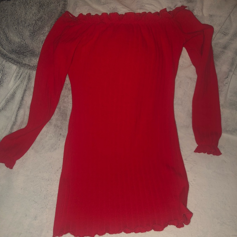 Fiery Red Off the Shoulder Dress